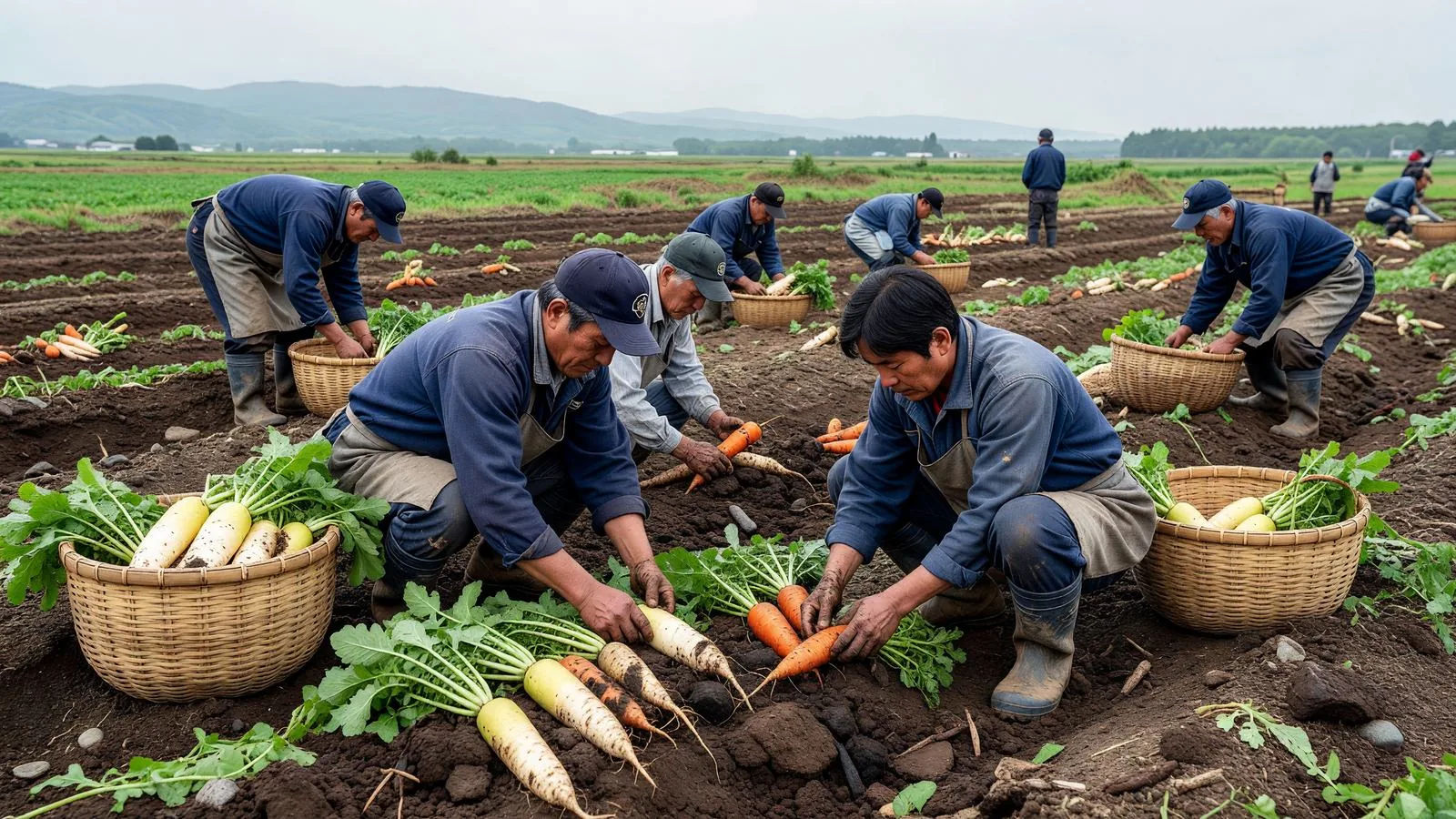 日本の農場で収穫された野菜